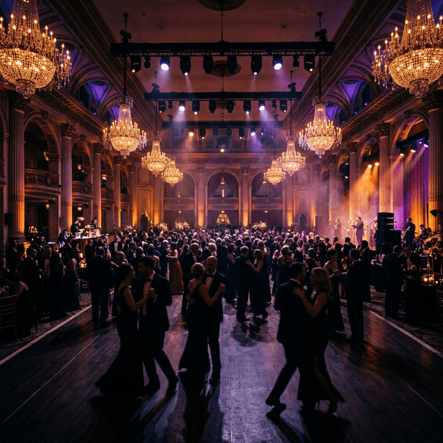 Grand event with dramatic lighting by City Heights Events